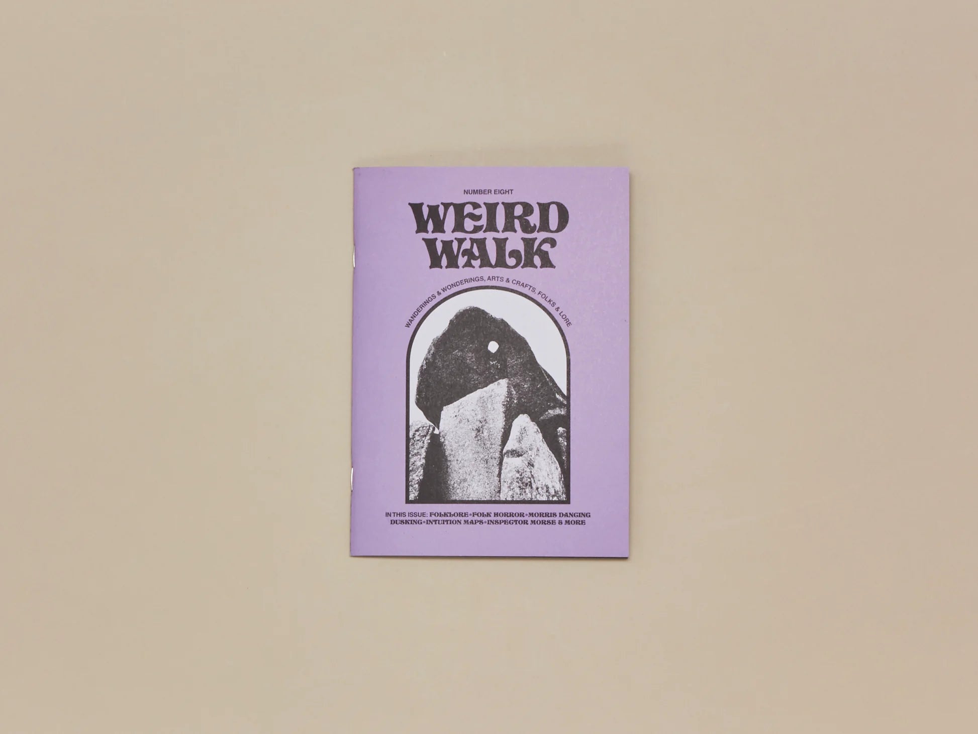 Weird Walk Zine Issue 8 cover – purple with standing stone