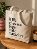 If life gives you paper, make magazines tote bag WHITE